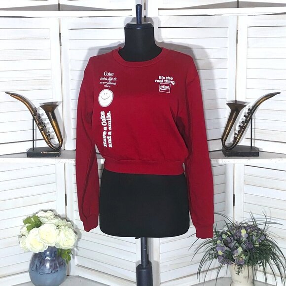 CocaCola cropped sweatshirt cotton red white logo long sleeves Y2K retro Sz M - Picture 1 of 7